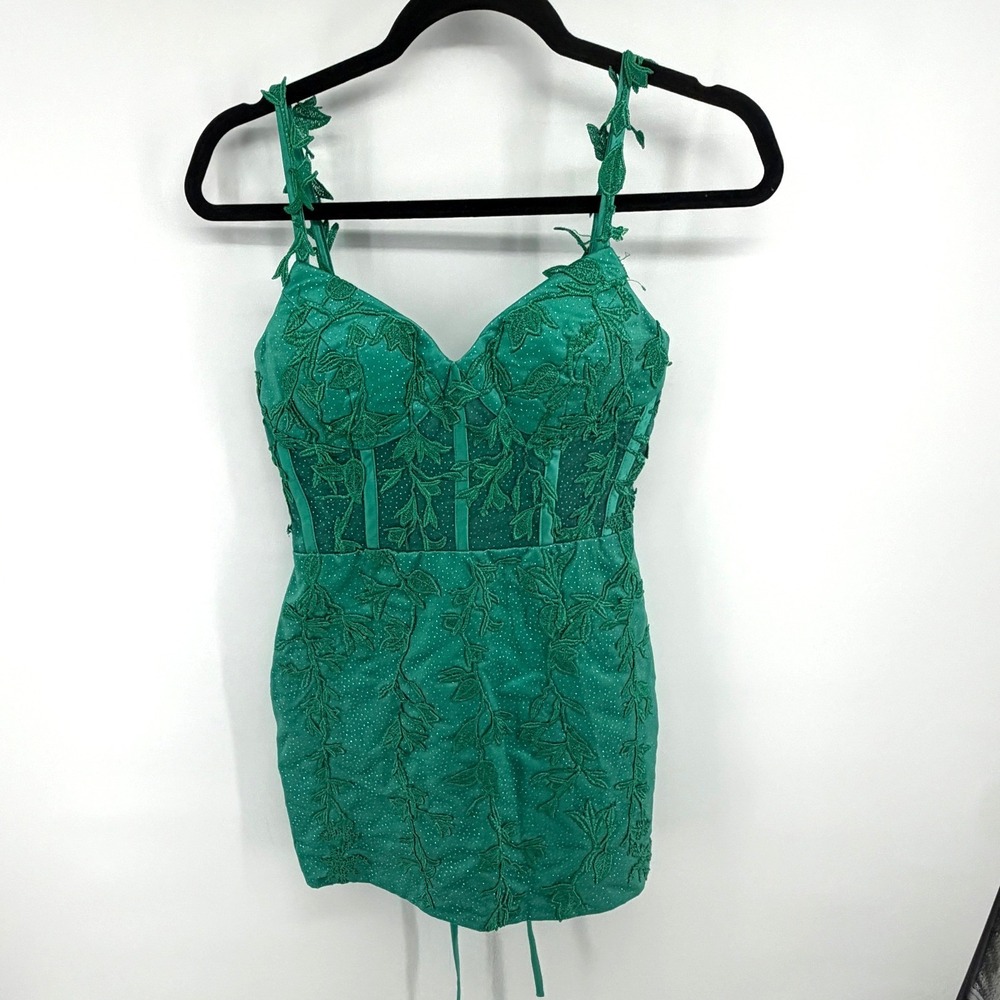 Beautiful Fashion Corset Mini Dress Floral Lace Up Small Green Womens Prom Party